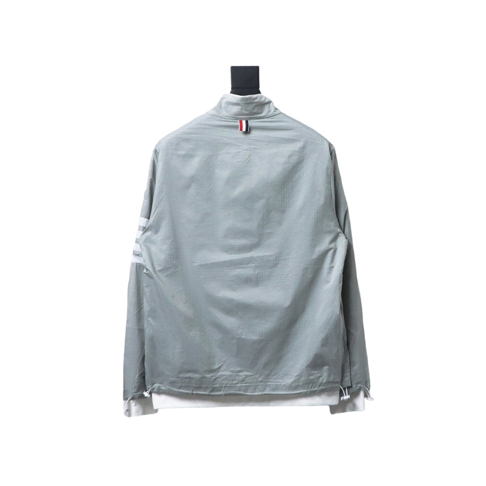 Thom Browne High Version Double Layer Four Bar Woven Stand Collar Jacket Grey