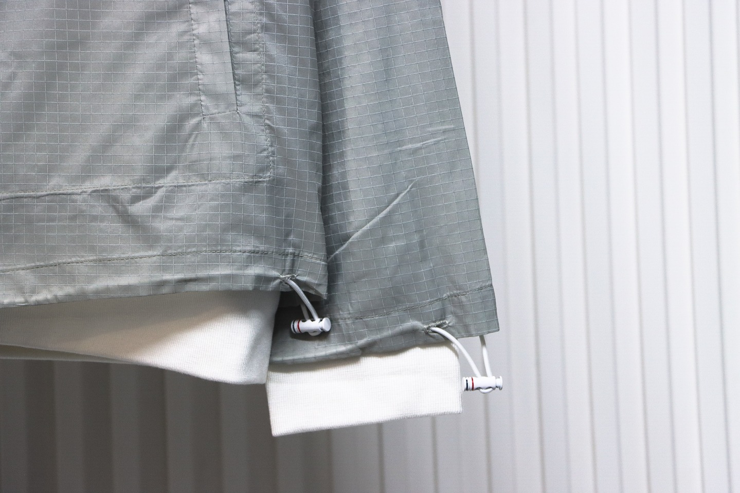 Thom Browne High Version Double Layer Four Bar Woven Stand Collar Jacket Grey