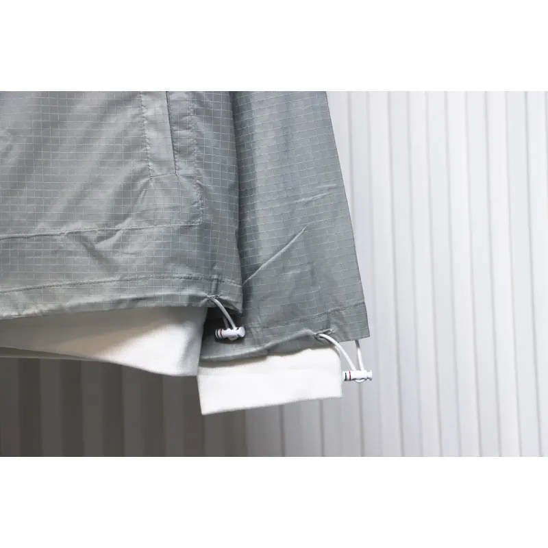 Thom Browne High Version Double Layer Four Bar Woven Stand Collar Jacket Grey