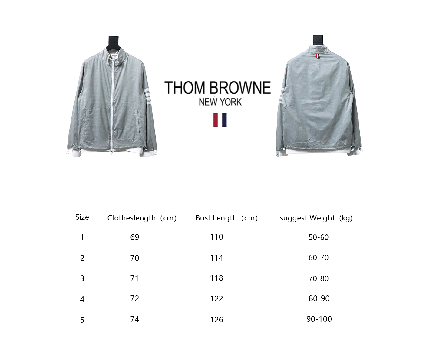 Thom Browne High Version Double Layer Four Bar Woven Stand Collar Jacket Grey