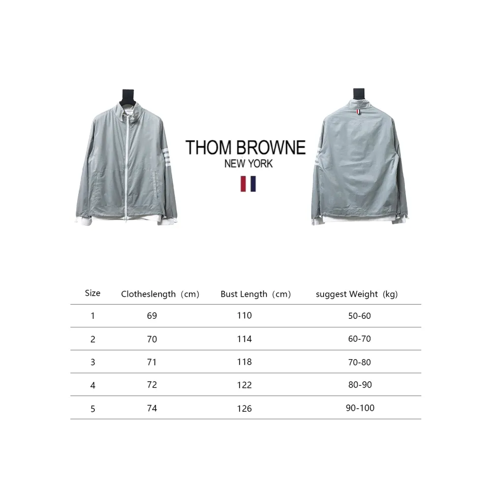 Thom Browne High Version Double Layer Four Bar Woven Stand Collar Jacket Grey