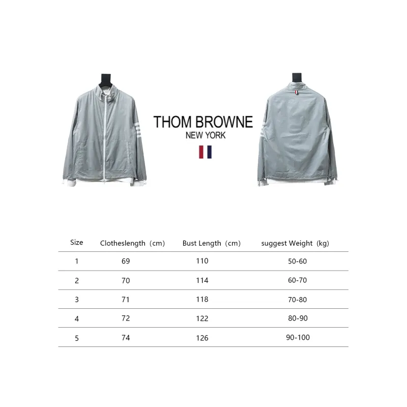 Thom Browne High Version Double Layer Four Bar Woven Stand Collar Jacket Grey