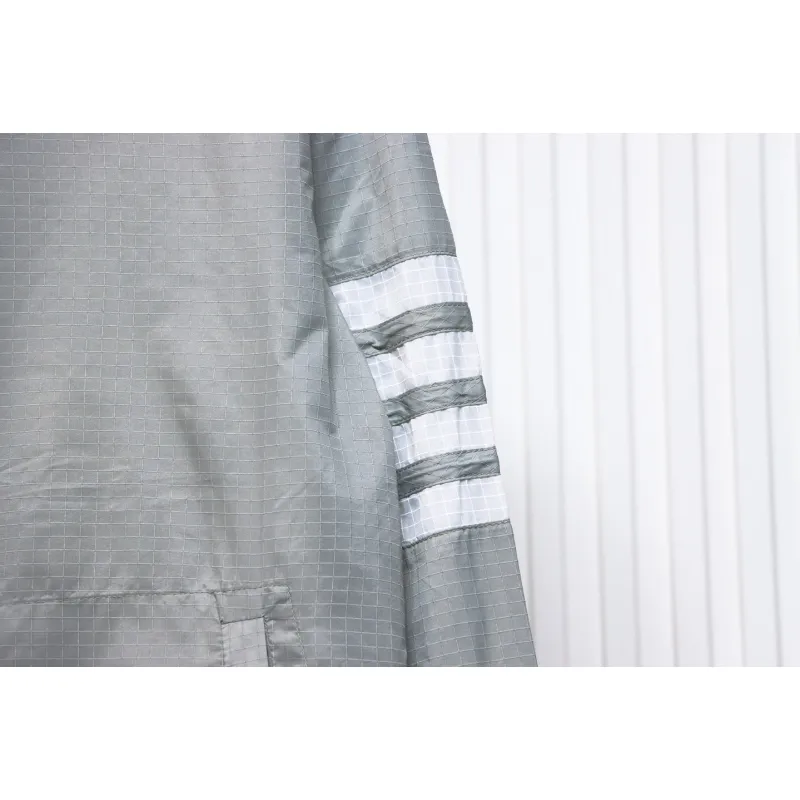 Thom Browne High Version Double Layer Four Bar Woven Stand Collar Jacket Grey
