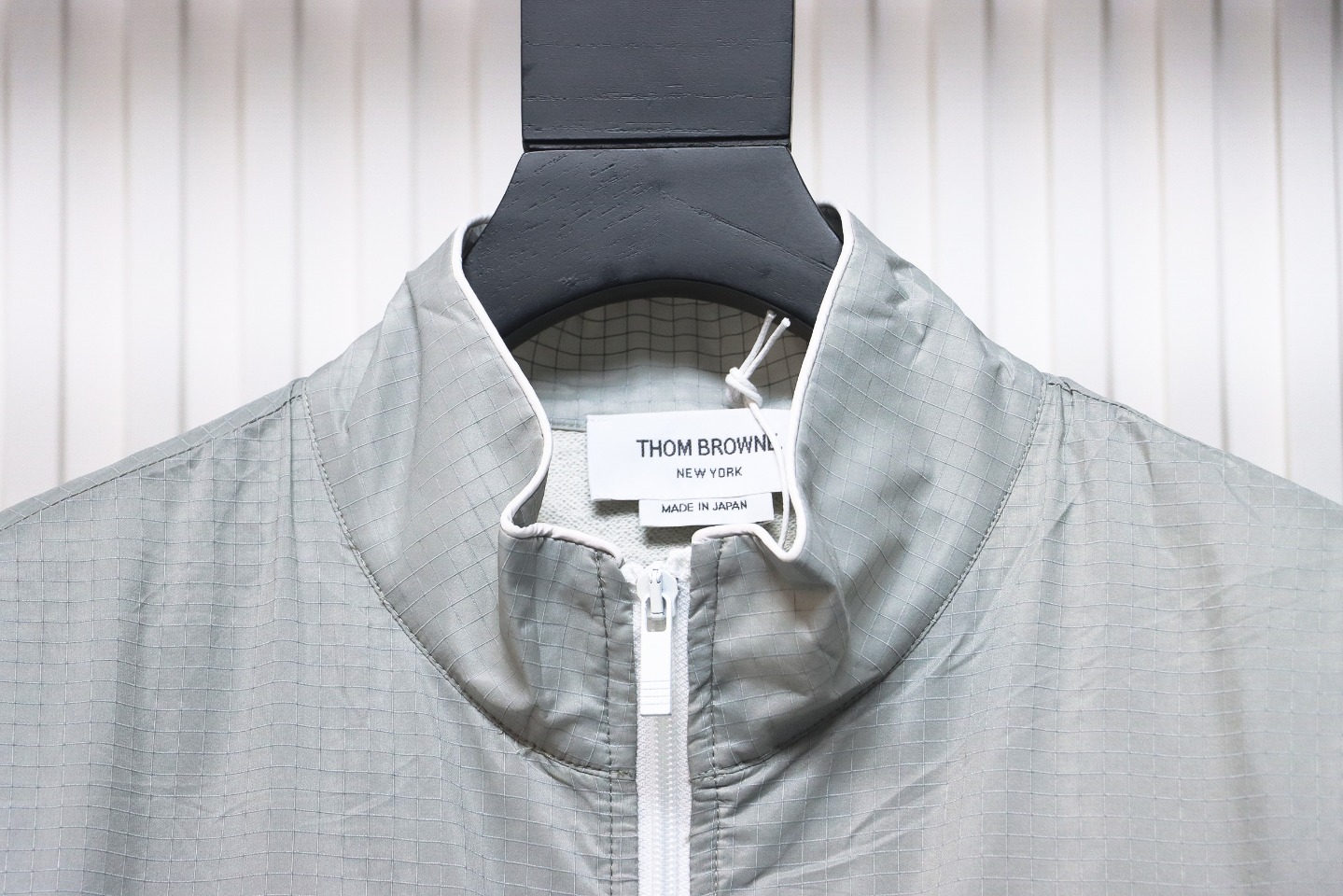 Thom Browne High Version Double Layer Four Bar Woven Stand Collar Jacket Grey