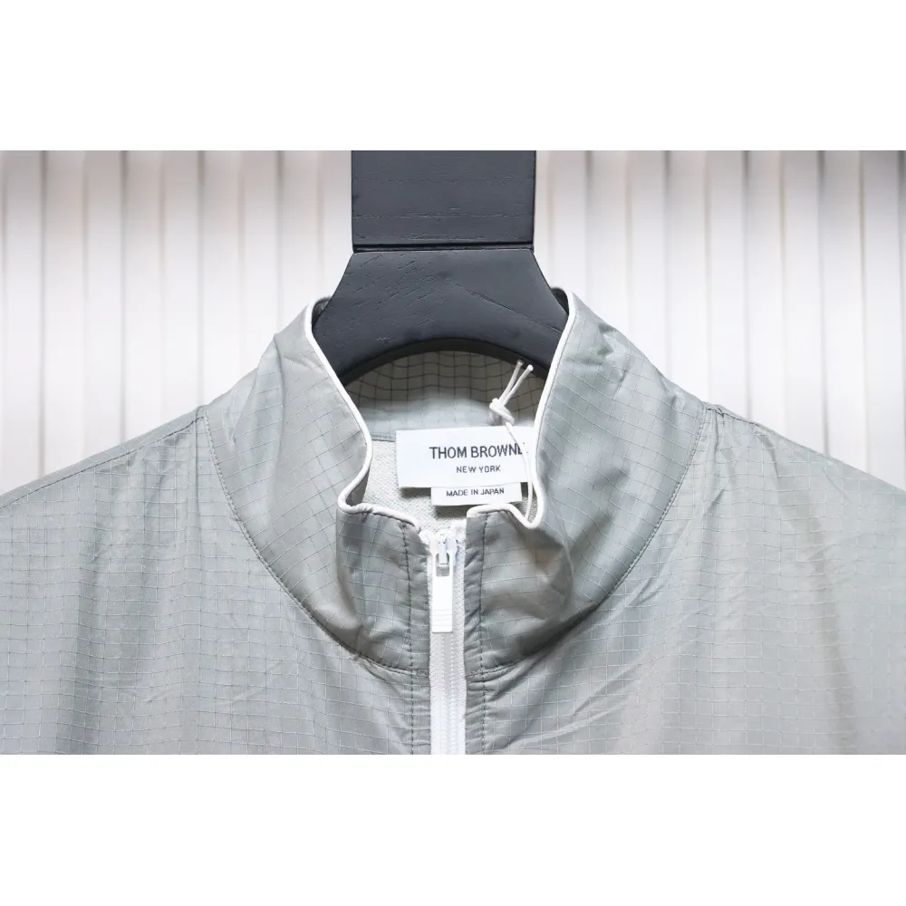 Thom Browne High Version Double Layer Four Bar Woven Stand Collar Jacket Grey