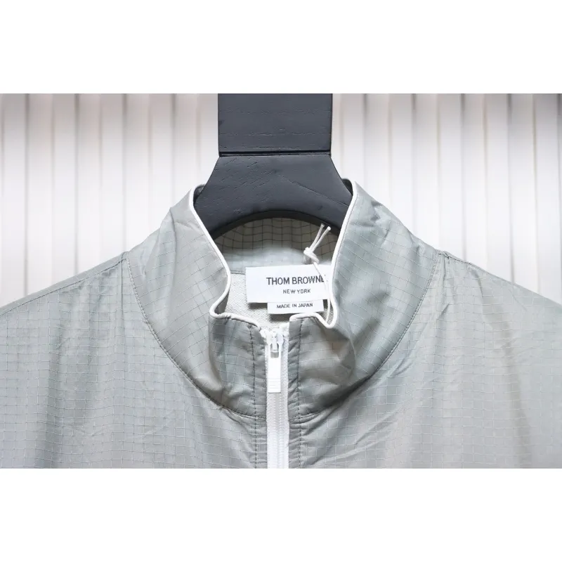 Thom Browne High Version Double Layer Four Bar Woven Stand Collar Jacket Grey