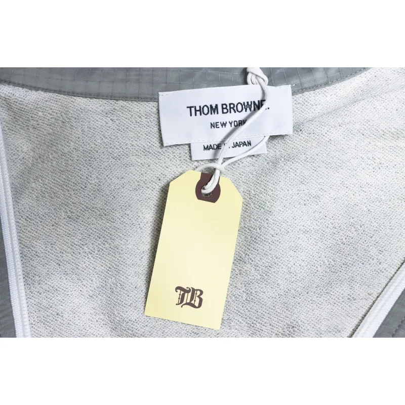 Thom Browne High Version Double Layer Four Bar Woven Stand Collar Jacket Grey