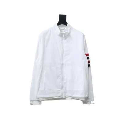 Thom Browne High Version Double Layer Four Bar Woven Stand Collar Jacket White 01