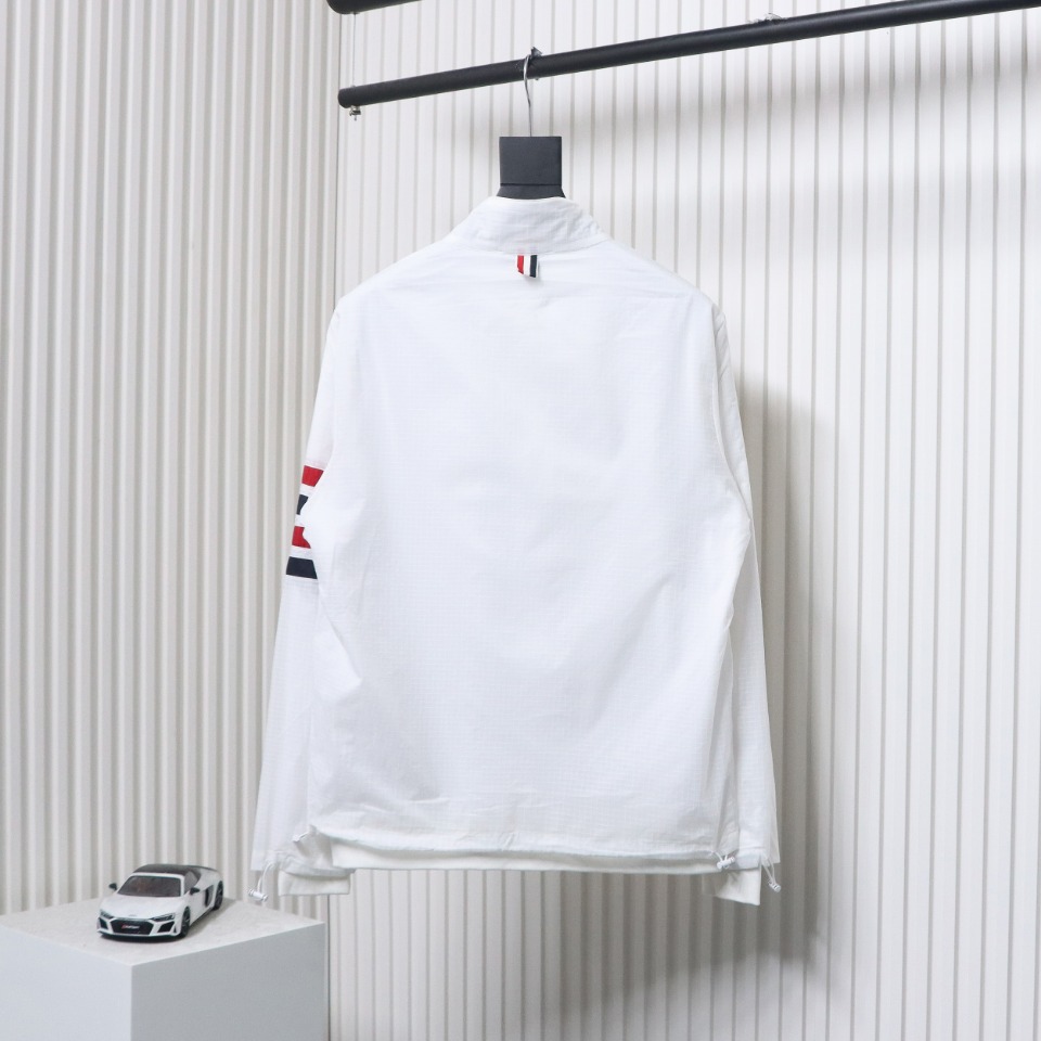 Thom Browne High Version Double Layer Four Bar Woven Stand Collar Jacket White
