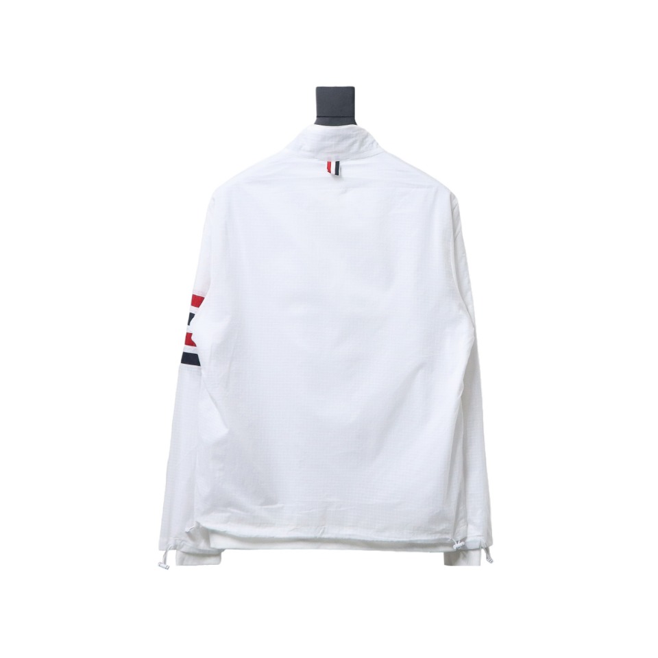 Thom Browne High Version Double Layer Four Bar Woven Stand Collar Jacket White