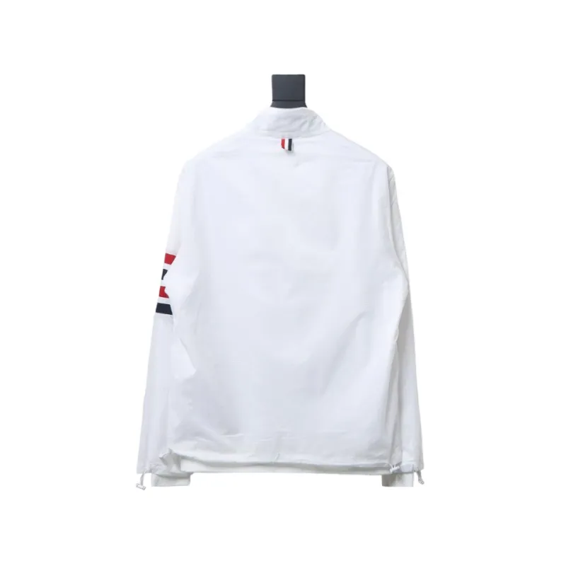 Thom Browne High Version Double Layer Four Bar Woven Stand Collar Jacket White