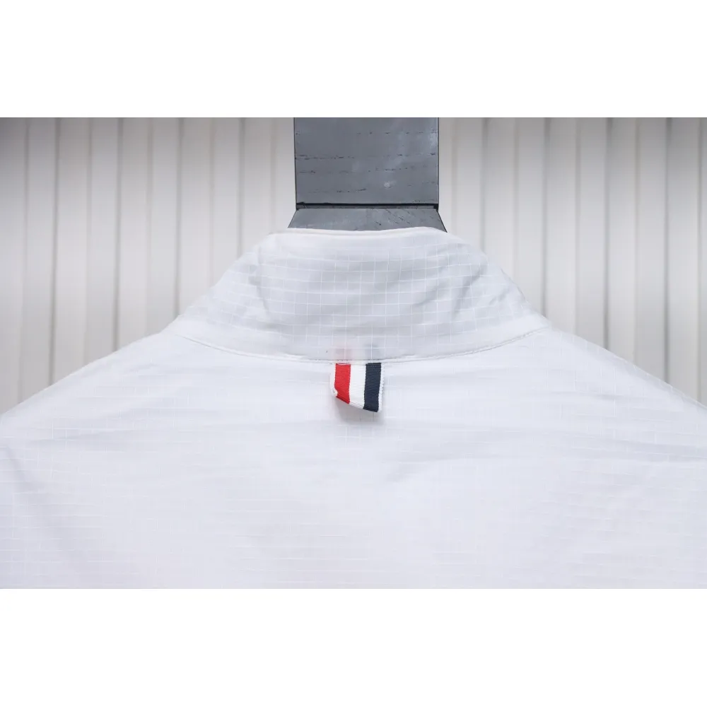 Thom Browne High Version Double Layer Four Bar Woven Stand Collar Jacket White