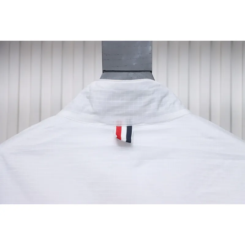 Thom Browne High Version Double Layer Four Bar Woven Stand Collar Jacket White