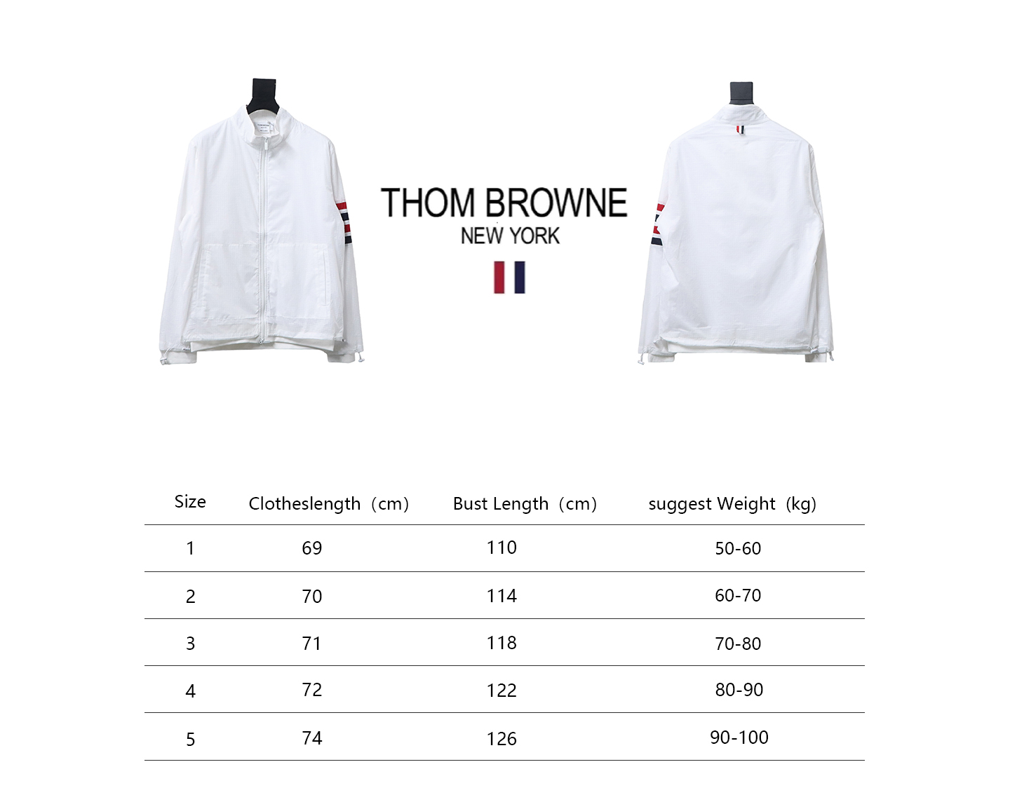 Thom Browne High Version Double Layer Four Bar Woven Stand Collar Jacket White