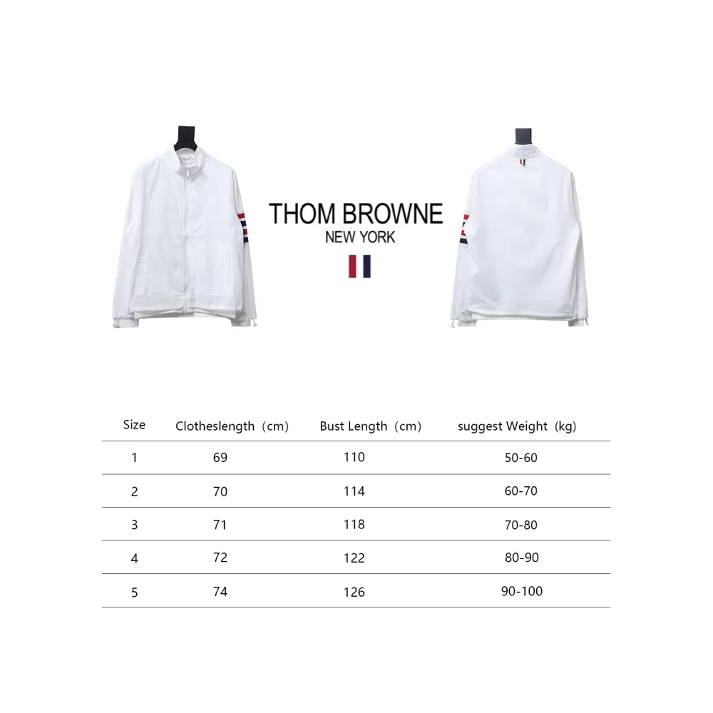 Thom Browne High Version Double Layer Four Bar Woven Stand Collar Jacket White