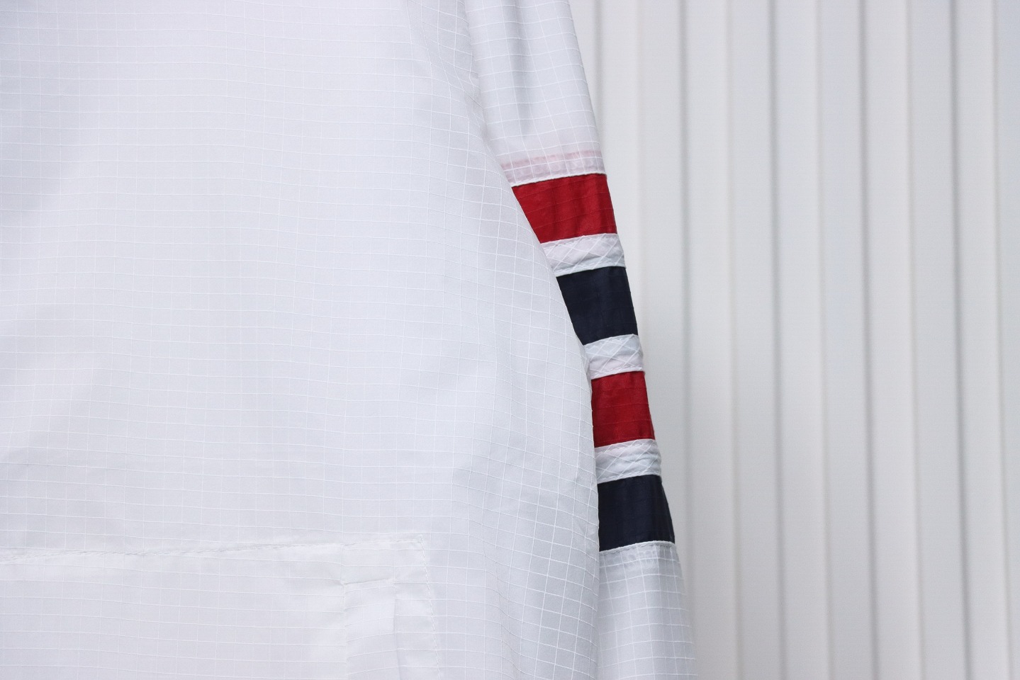 Thom Browne High Version Double Layer Four Bar Woven Stand Collar Jacket White