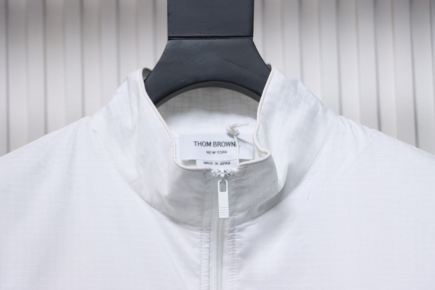 Thom Browne High Version Double Layer Four Bar Woven Stand Collar Jacket White
