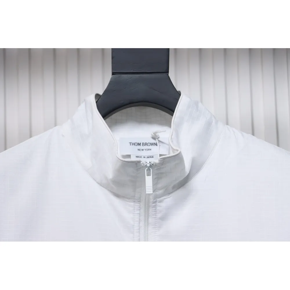 Thom Browne High Version Double Layer Four Bar Woven Stand Collar Jacket White