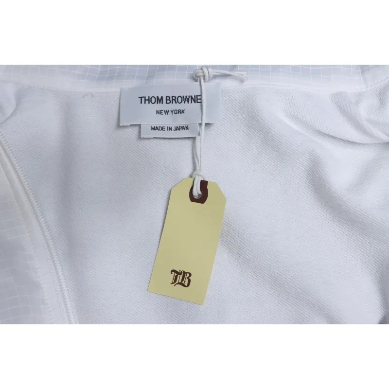 Thom Browne High Version Double Layer Four Bar Woven Stand Collar Jacket White