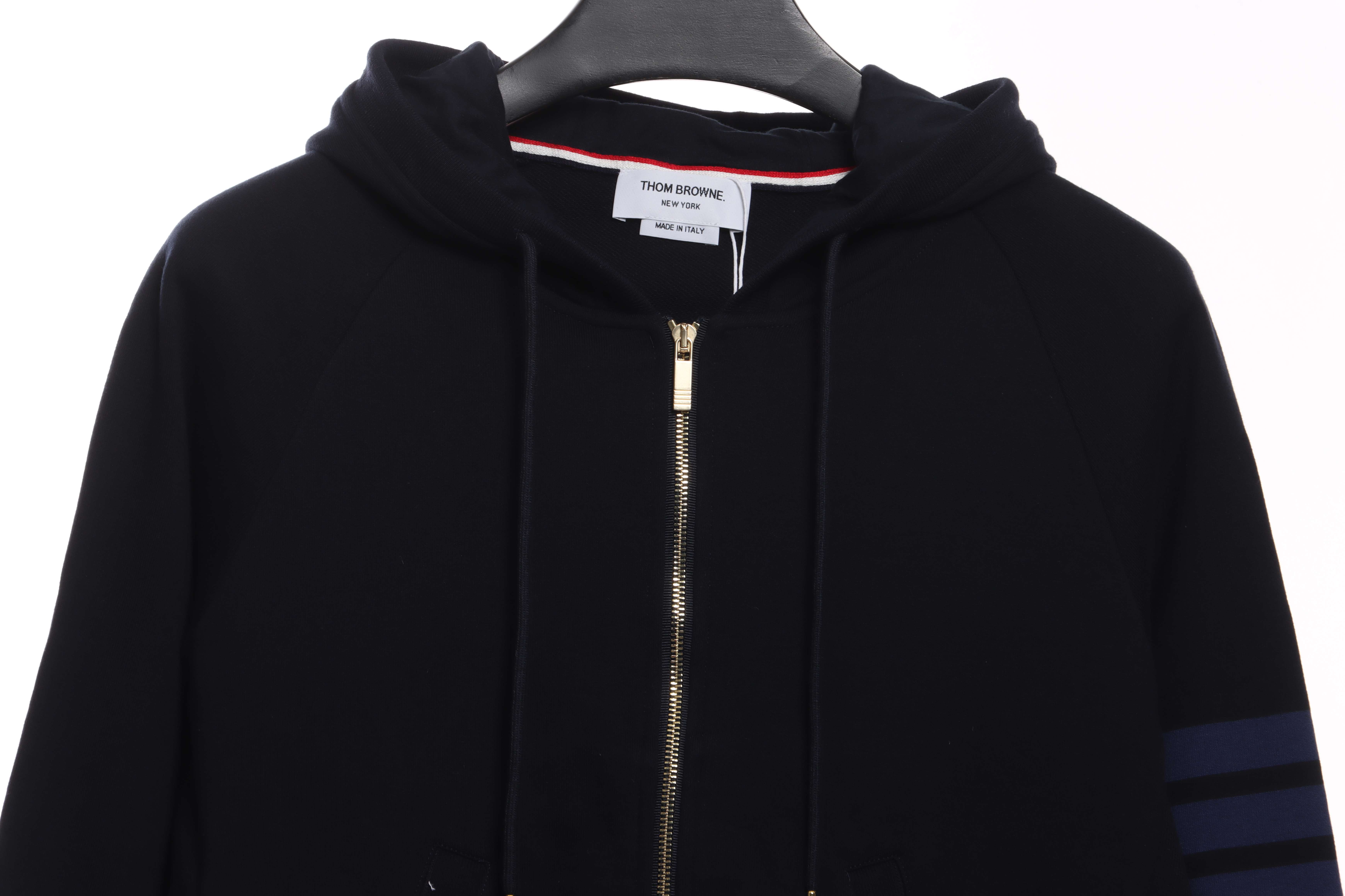 Thom Browne Special Offer Classic Contrast Color Yarn-Dyed Zip-Up Hoodie Black