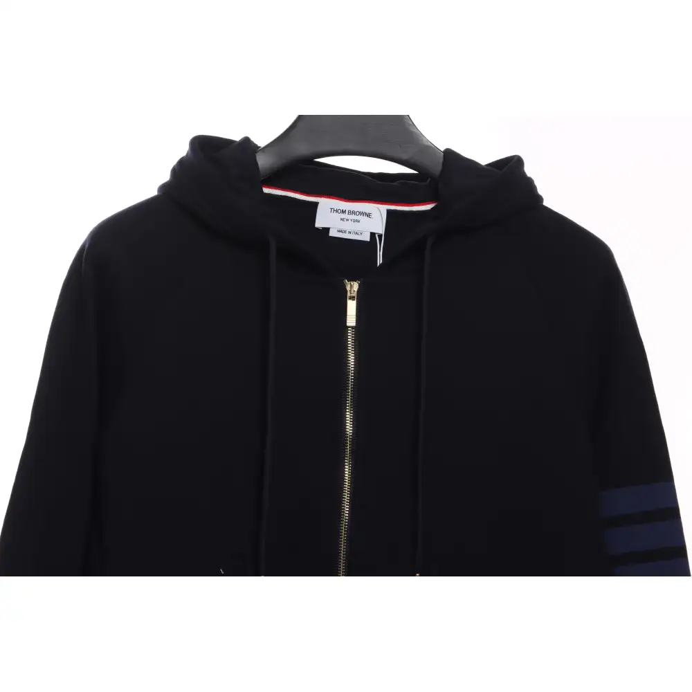 Thom Browne Special Offer Classic Contrast Color Yarn-Dyed Zip-Up Hoodie Black