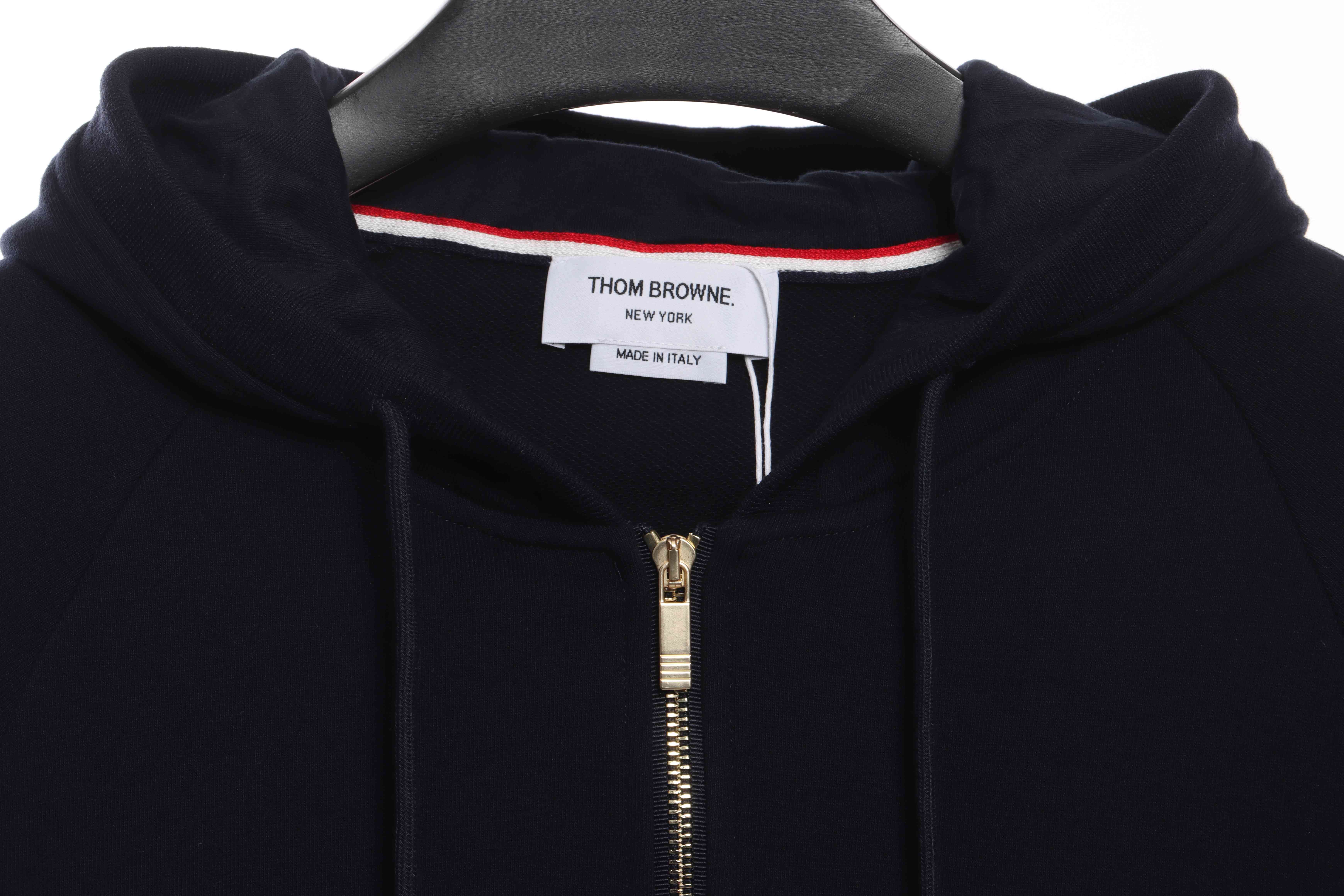 Thom Browne Special Offer Classic Contrast Color Yarn-Dyed Zip-Up Hoodie Black