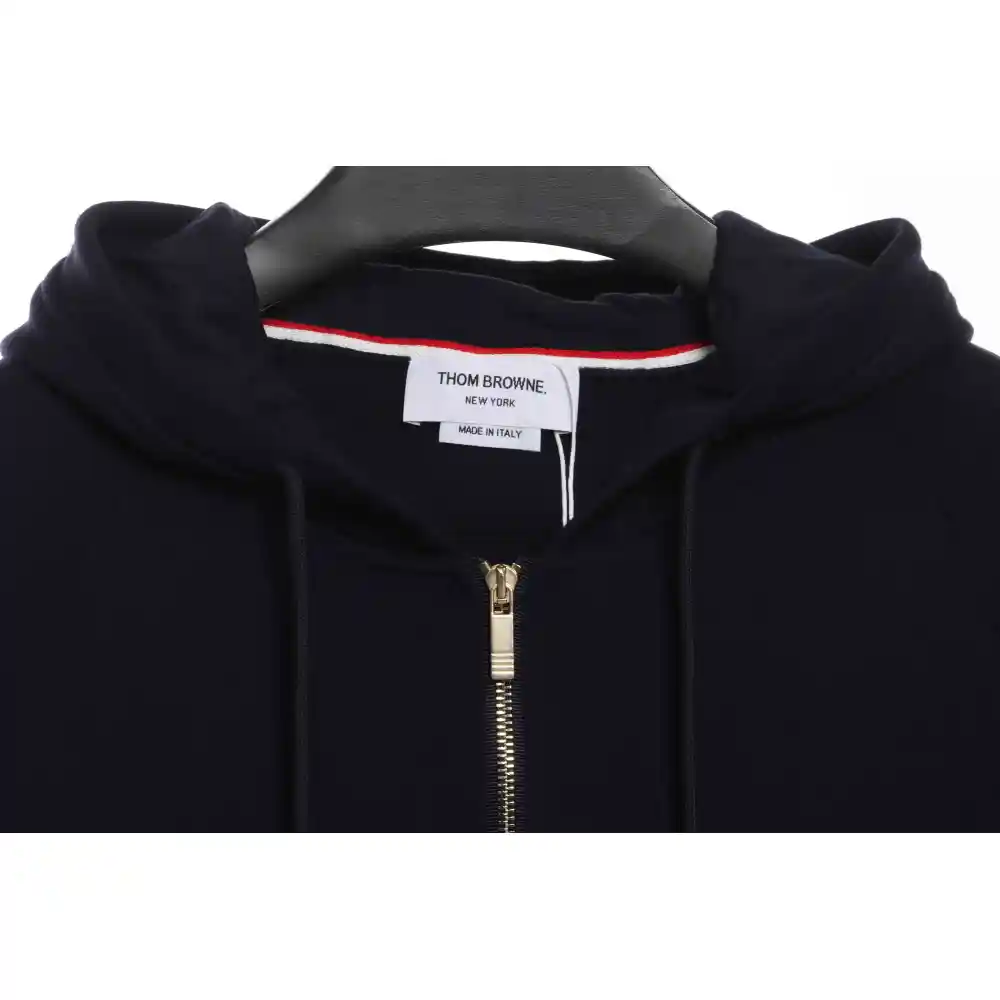 Thom Browne Special Offer Classic Contrast Color Yarn-Dyed Zip-Up Hoodie Black