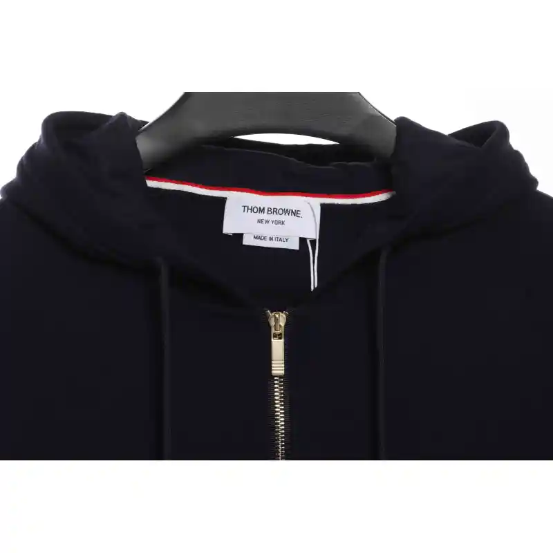 Thom Browne Special Offer Classic Contrast Color Yarn-Dyed Zip-Up Hoodie Black