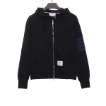 Thom Browne Special Offer Classic Contrast Color Yarn-Dyed Zip-Up Hoodie Black