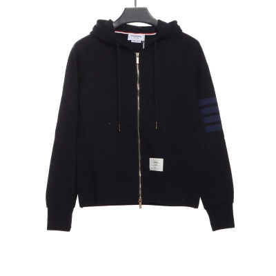 Thom Browne Special Offer Classic Contrast Color Yarn-Dyed Zip-Up Hoodie Black 01