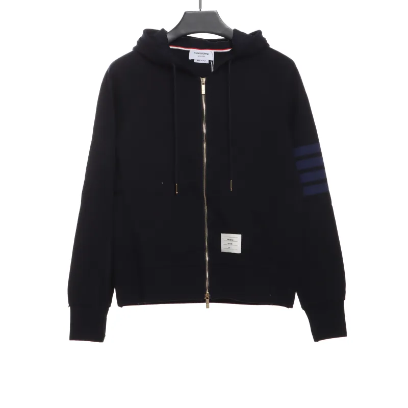 Thom Browne Special Offer Classic Contrast Color Yarn-Dyed Zip-Up Hoodie Black