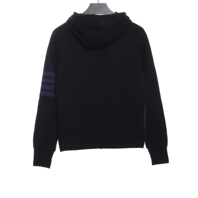 Thom Browne Special Offer Classic Contrast Color Yarn-Dyed Zip-Up Hoodie Black 02