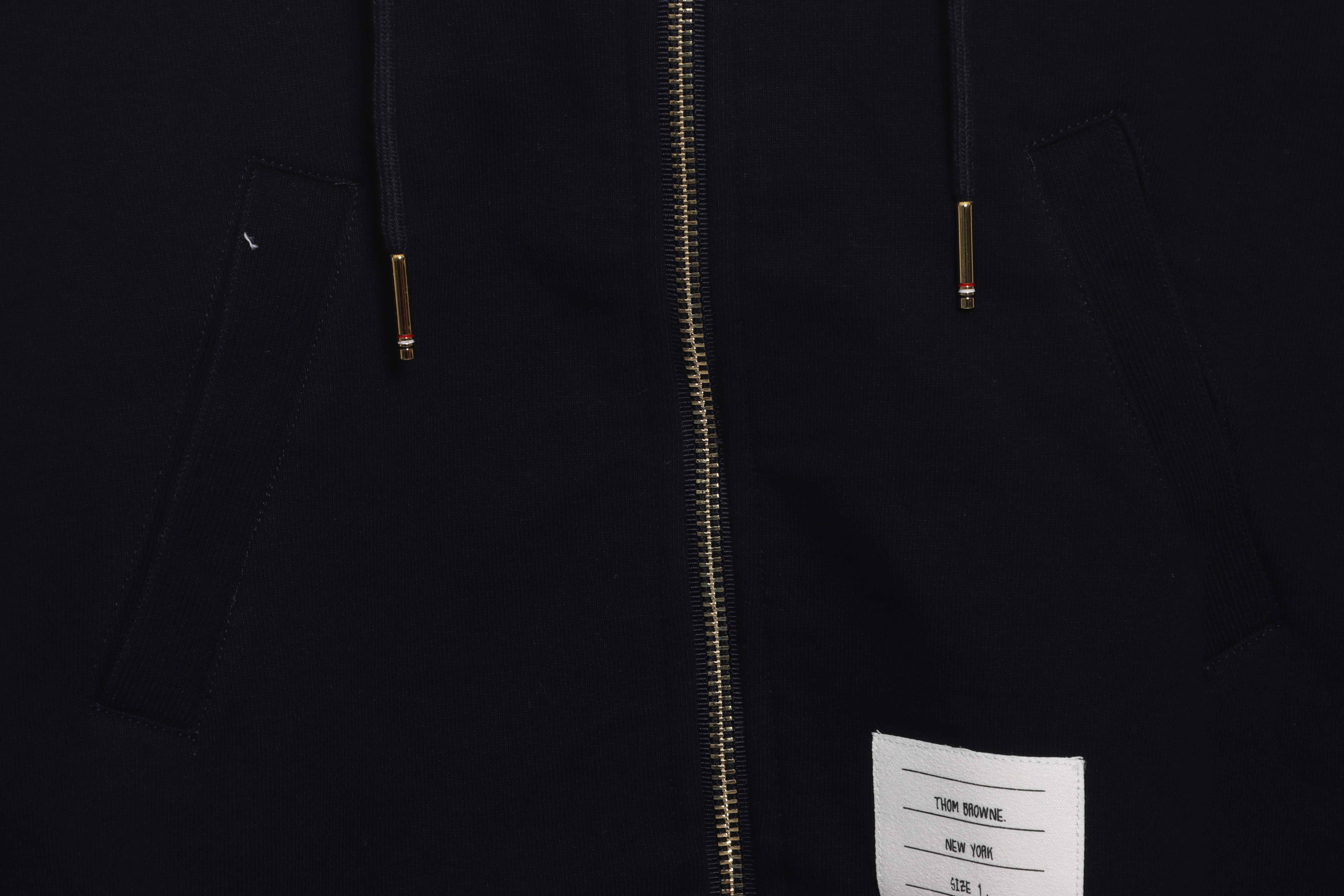 Thom Browne Special Offer Classic Contrast Color Yarn-Dyed Zip-Up Hoodie Black