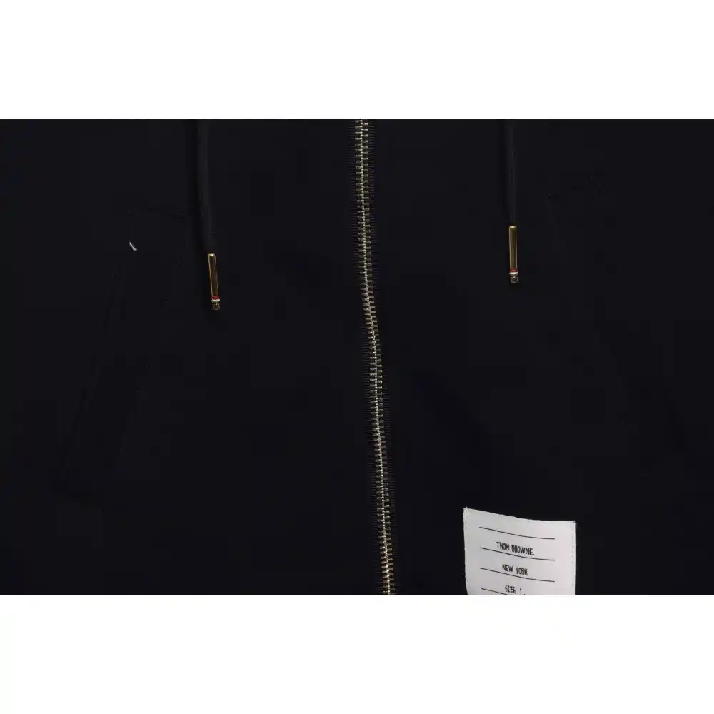 Thom Browne Special Offer Classic Contrast Color Yarn-Dyed Zip-Up Hoodie Black