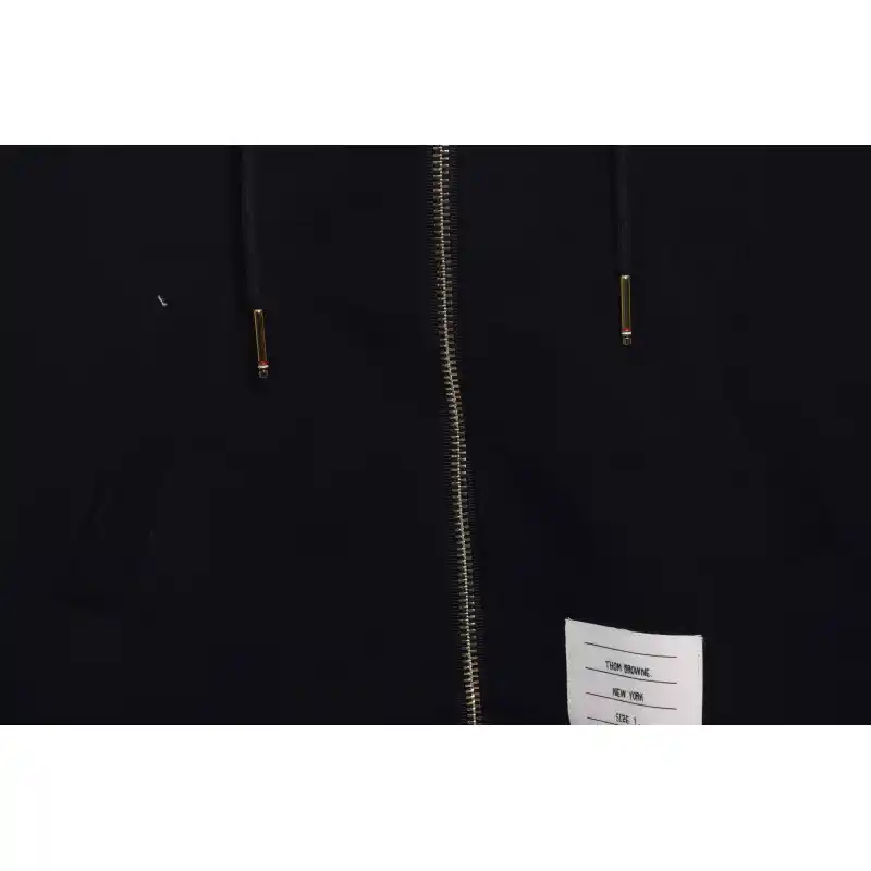 Thom Browne Special Offer Classic Contrast Color Yarn-Dyed Zip-Up Hoodie Black