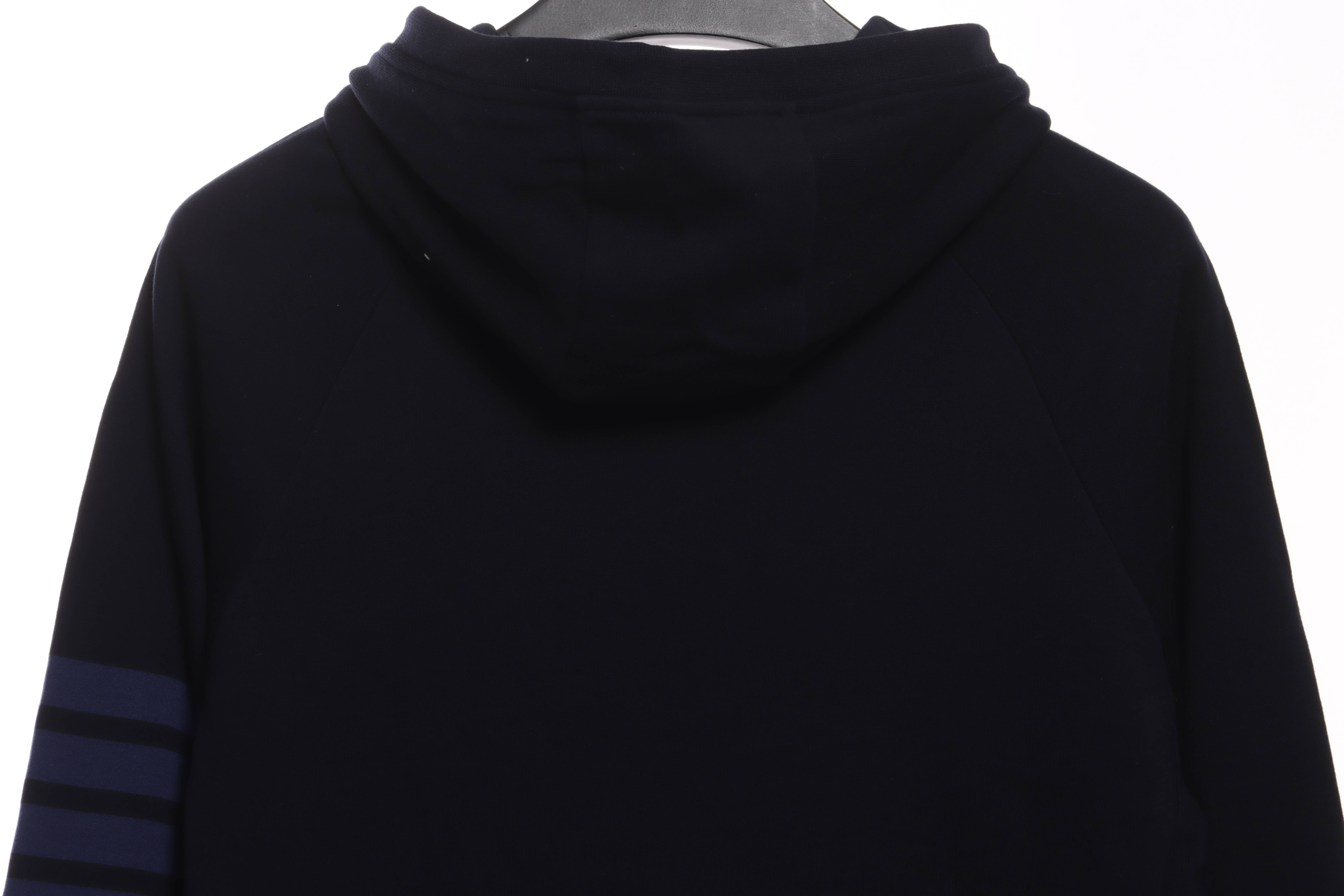Thom Browne Special Offer Classic Contrast Color Yarn-Dyed Zip-Up Hoodie Black