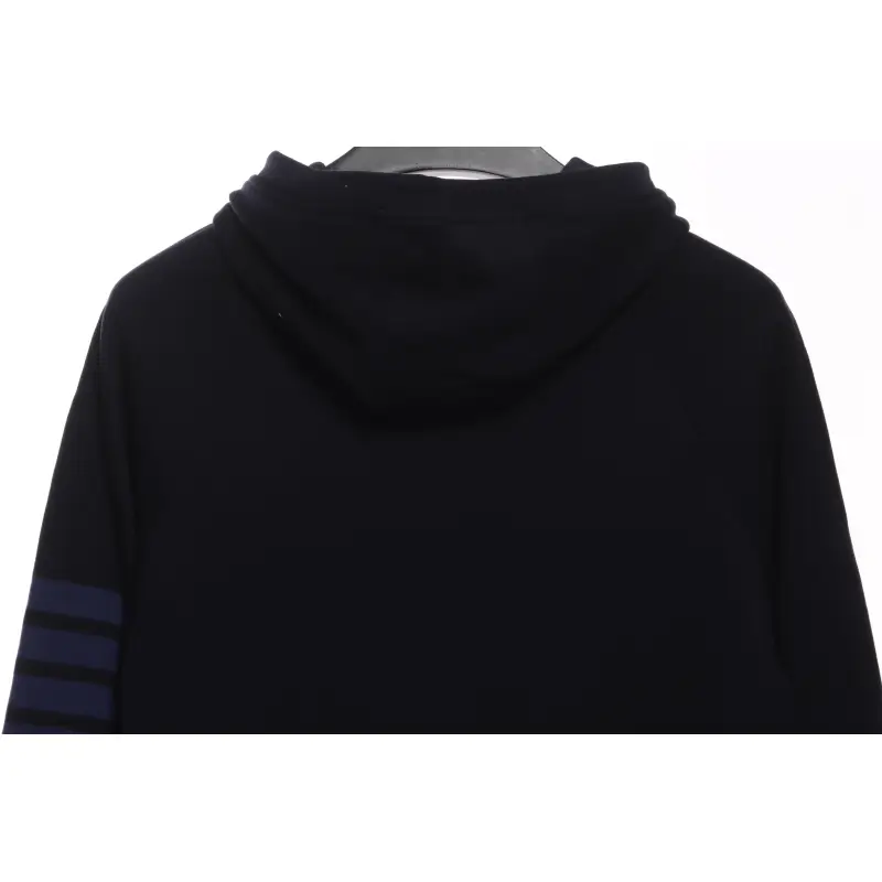 Thom Browne Special Offer Classic Contrast Color Yarn-Dyed Zip-Up Hoodie Black