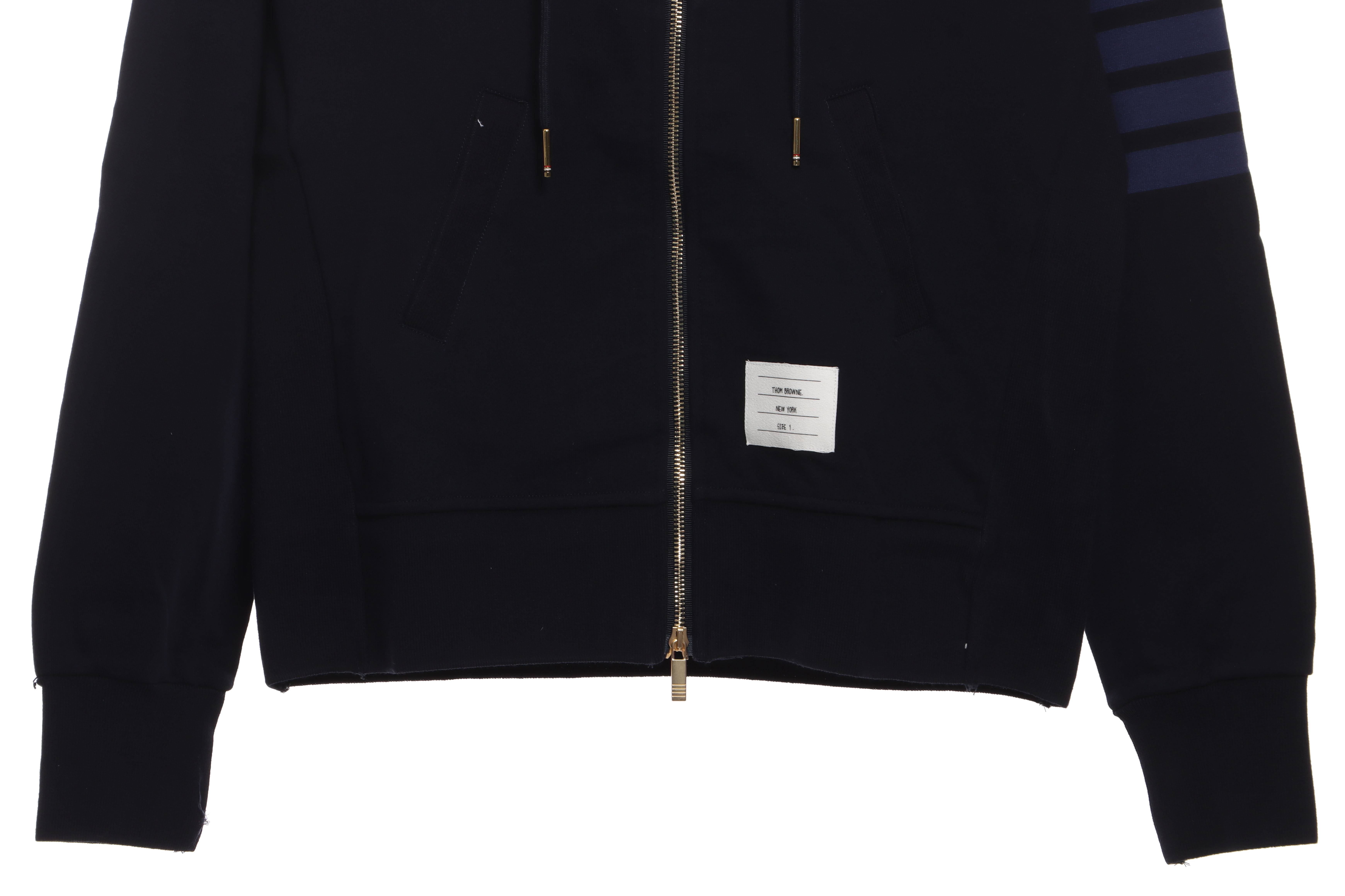 Thom Browne Special Offer Classic Contrast Color Yarn-Dyed Zip-Up Hoodie Black