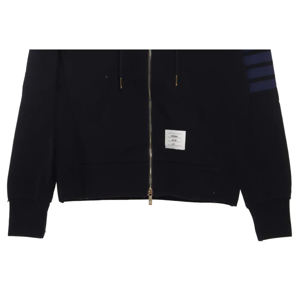 Thom Browne Special Offer Classic Contrast Color Yarn-Dyed Zip-Up Hoodie Black