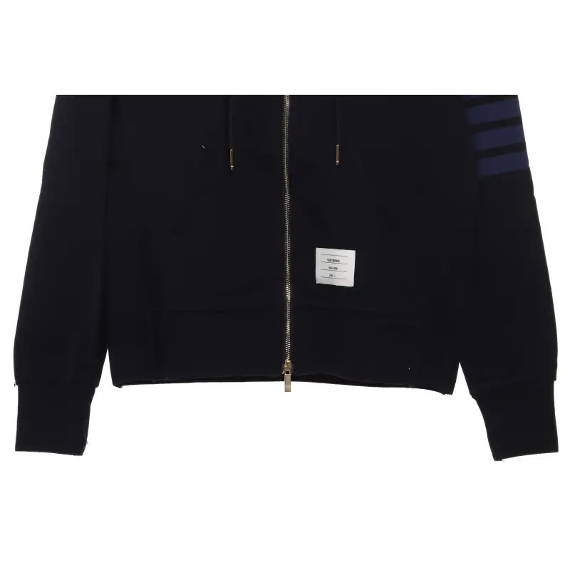 Thom Browne Special Offer Classic Contrast Color Yarn-Dyed Zip-Up Hoodie Black