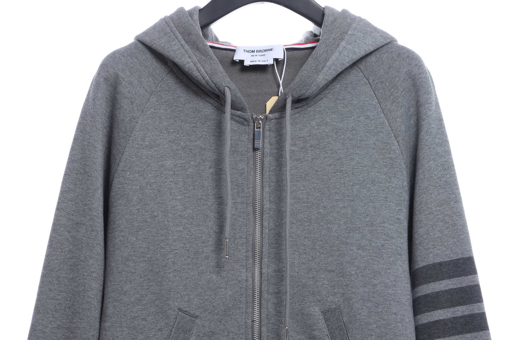 Thom Browne Special Offer Classic Contrast Color Yarn-Dyed Zip-Up Hoodie Grey