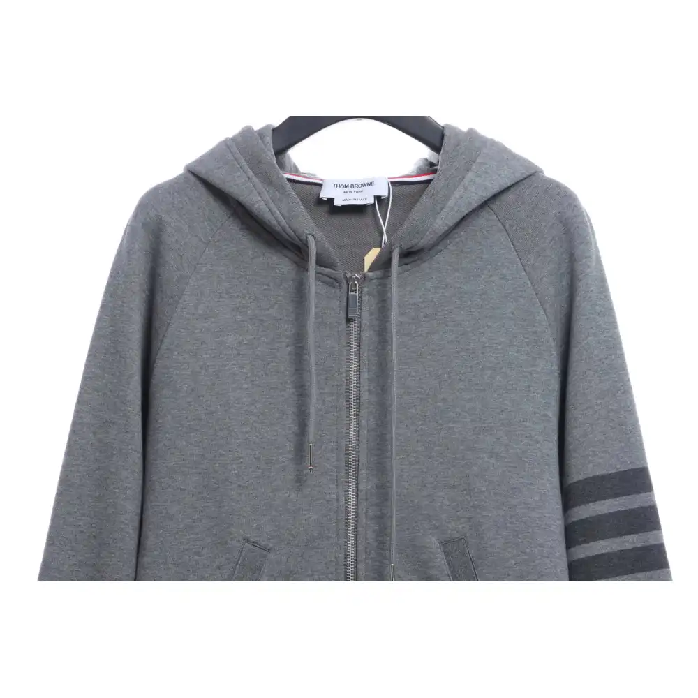 Thom Browne Special Offer Classic Contrast Color Yarn-Dyed Zip-Up Hoodie Grey