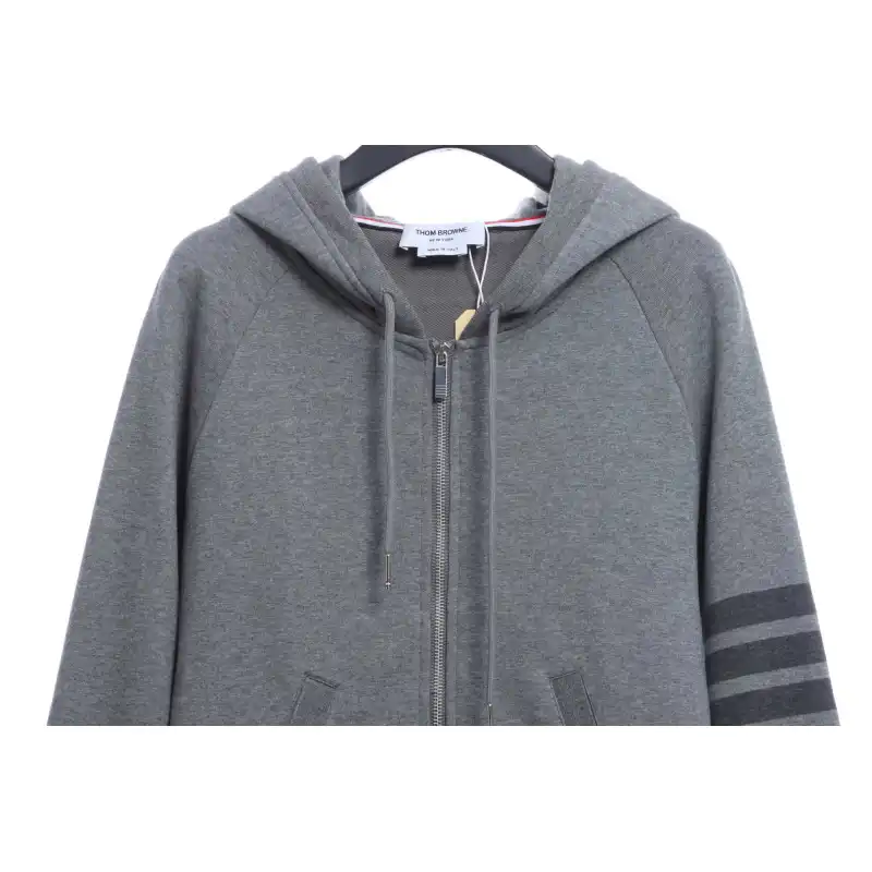 Thom Browne Special Offer Classic Contrast Color Yarn-Dyed Zip-Up Hoodie Grey