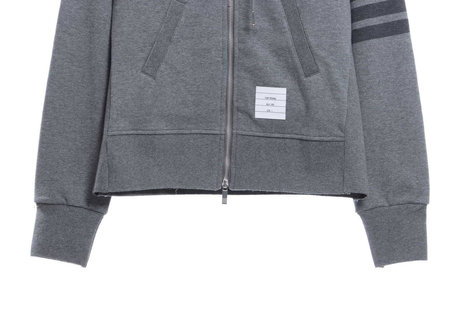 Thom Browne Special Offer Classic Contrast Color Yarn-Dyed Zip-Up Hoodie Grey