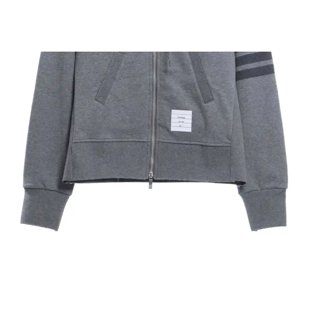 Thom Browne Special Offer Classic Contrast Color Yarn-Dyed Zip-Up Hoodie Grey