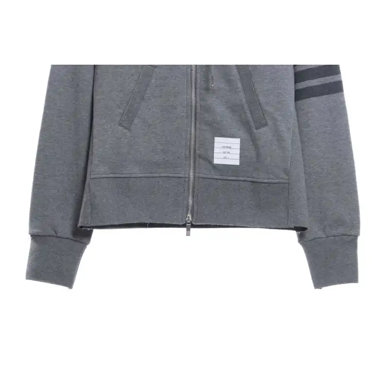 Thom Browne Special Offer Classic Contrast Color Yarn-Dyed Zip-Up Hoodie Grey
