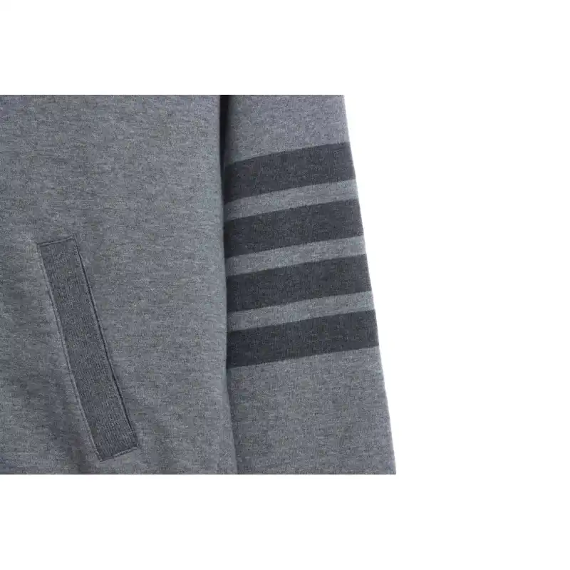 Thom Browne Special Offer Classic Contrast Color Yarn-Dyed Zip-Up Hoodie Grey