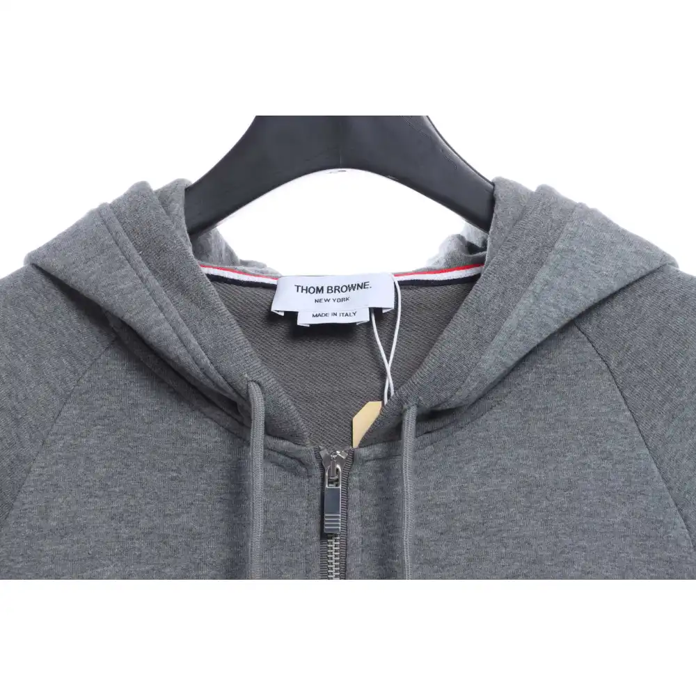 Thom Browne Special Offer Classic Contrast Color Yarn-Dyed Zip-Up Hoodie Grey