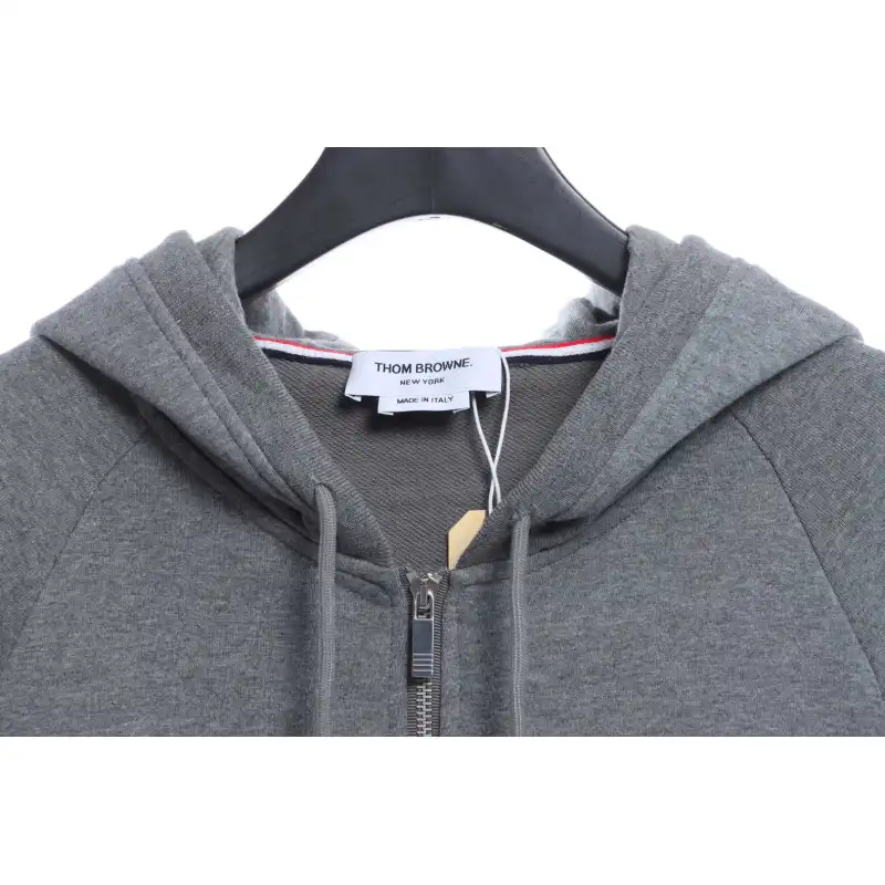 Thom Browne Special Offer Classic Contrast Color Yarn-Dyed Zip-Up Hoodie Grey