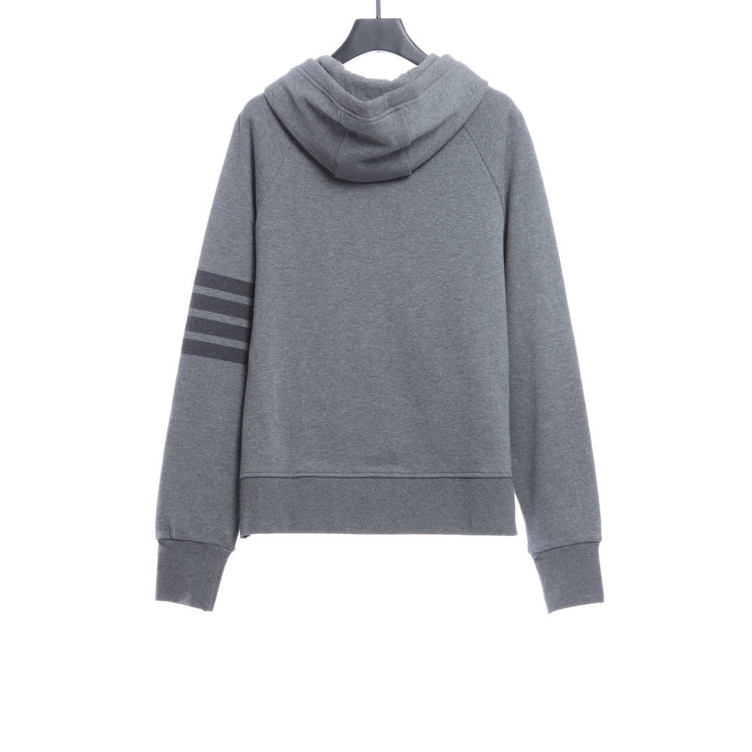 Thom Browne Special Offer Classic Contrast Color Yarn-Dyed Zip-Up Hoodie Grey